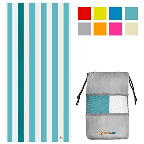 Suncube SUN CUBE Microfiber Beach Towel, Quick Dry Sand Free Beach Towel, Lightweight, Compact for Travel Swim Sports Camping, Packable Sand Resistant Towel Adult - Light Blue 78x35 Inches - Image 2