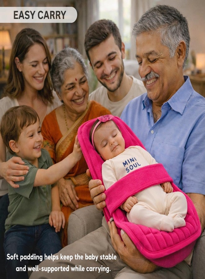 MINI SOUL Feeding Pillow for New Born Baby 2-in-1 Infant Carrier 0–4 Months Reclined Baby Lounger for Breastfeeding Soft Nursing Pillow with Head Neck Leg Support Washable Lightweight Dark Pink - Image 3