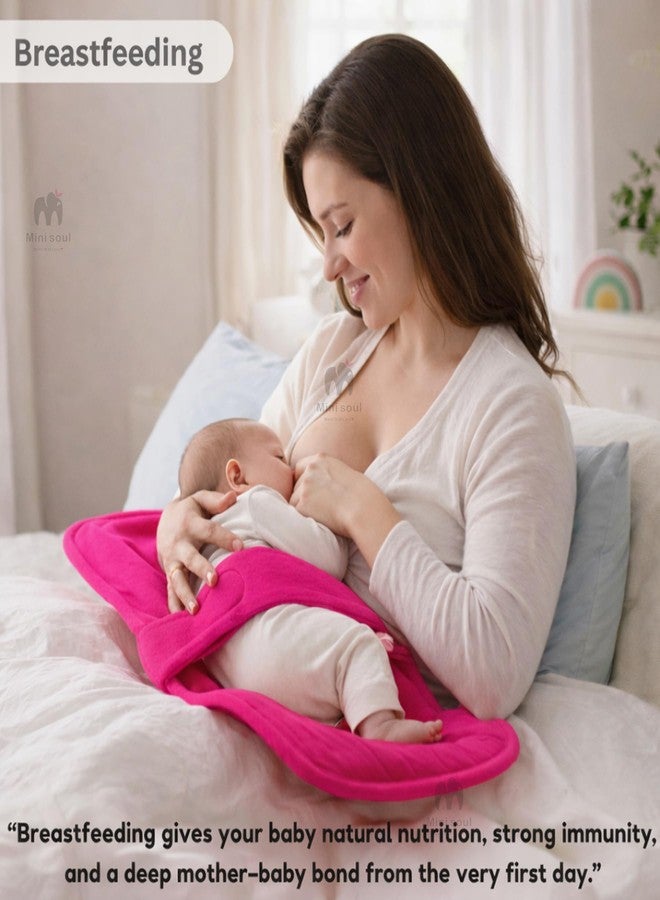 MINI SOUL Feeding Pillow for New Born Baby 2-in-1 Infant Carrier 0–4 Months Reclined Baby Lounger for Breastfeeding Soft Nursing Pillow with Head Neck Leg Support Washable Lightweight Dark Pink - Image 2