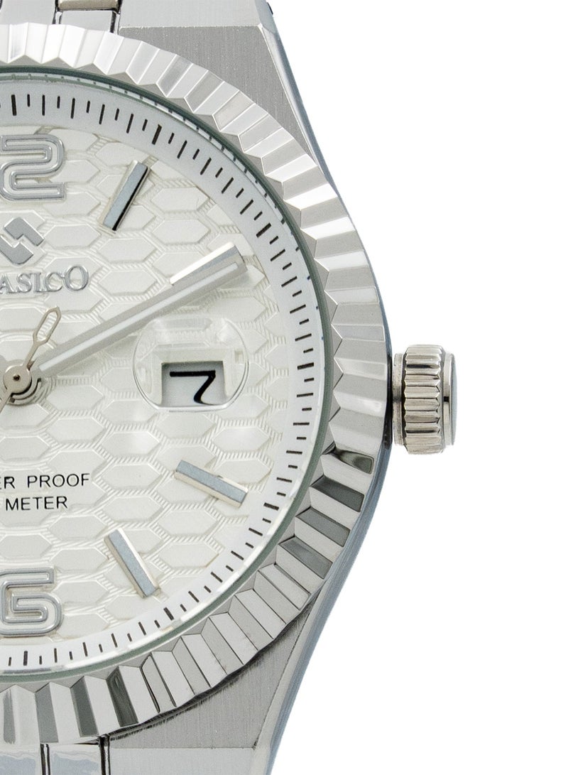 Clasico ساعة يد أنالوج من الفولاذ المقاوم للصدأ للرجال - قرص أبيض | مقاومة للماء حتى 10 أمتار | حزام معدني أنيق - Image 4