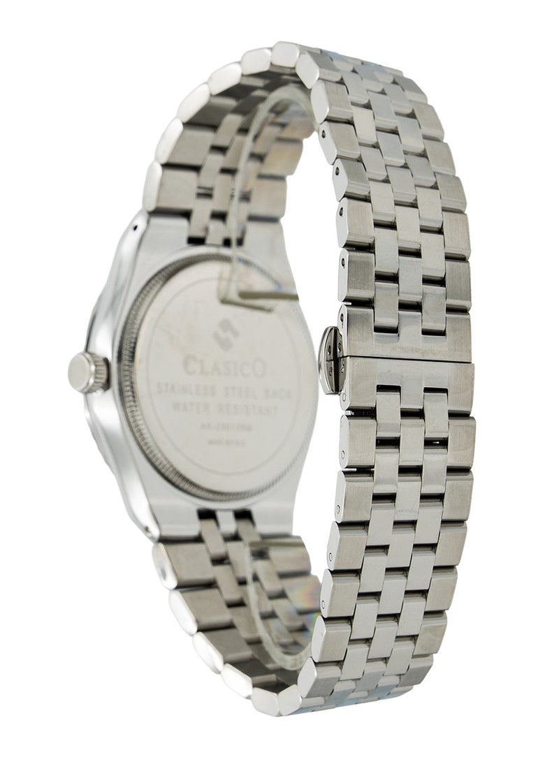 Clasico ساعة يد أنالوج من الفولاذ المقاوم للصدأ للرجال - قرص أبيض | مقاومة للماء حتى 10 أمتار | حزام معدني أنيق - Image 3