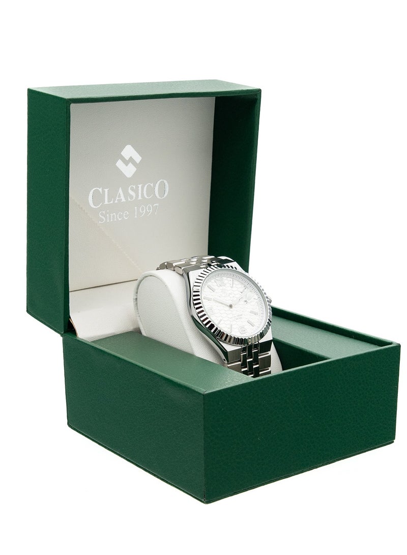 Clasico ساعة يد أنالوج من الفولاذ المقاوم للصدأ للرجال - قرص أبيض | مقاومة للماء حتى 10 أمتار | حزام معدني أنيق - Image 5