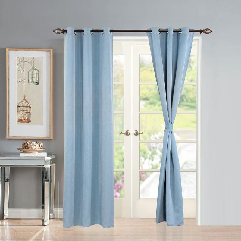 Deco Window Polyester Semi Blackout Opaque Curtains 7 Feet Long Set Of 2 Room Darkening EyeletBlue 35X7Ft Opaque Curtains With Perfect Pleats Connected Eyelet For Bedroom And Living Room - Image 1