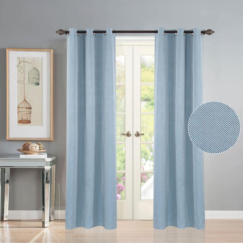 Deco Window Polyester Semi Blackout Opaque Curtains 7 Feet Long Set Of 2 Room Darkening EyeletBlue 35X7Ft Opaque Curtains With Perfect Pleats Connected Eyelet For Bedroom And Living Room - Image 2