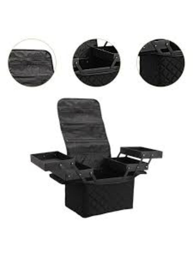 Portable Travel Cosmetic Bag with Storage Organizer for Makeup Artist with Adjustable Dividers for Makeup Brushes, Toiletries, Jewelry, Black - Image 3