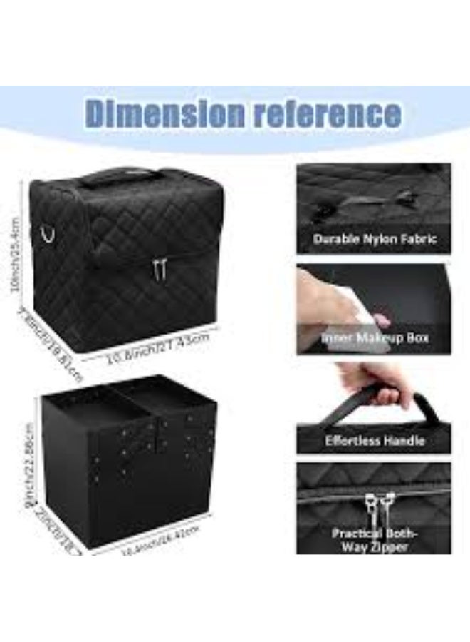 Portable Travel Cosmetic Bag with Storage Organizer for Makeup Artist with Adjustable Dividers for Makeup Brushes, Toiletries, Jewelry, Black - Image 4