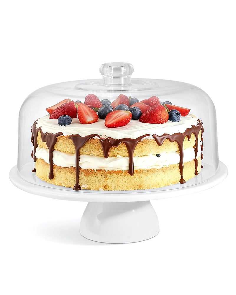 Yedio 12 Inch Porcelain Cake Stand with Dome, White Round Dessert Stand for Cakes, Cupcakes & Pastries â€“ Elegant Covered Cake Display for Birthday Parties, Weddings & Baby Showers - Image 1