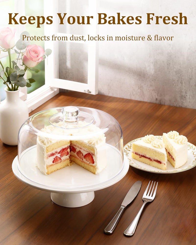 Yedio 12 Inch Porcelain Cake Stand with Dome, White Round Dessert Stand for Cakes, Cupcakes & Pastries â€“ Elegant Covered Cake Display for Birthday Parties, Weddings & Baby Showers - Image 4