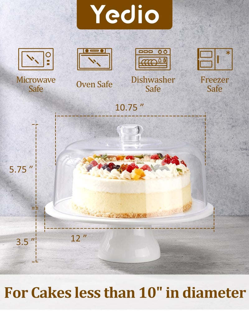 Yedio 12 Inch Porcelain Cake Stand with Dome, White Round Dessert Stand for Cakes, Cupcakes & Pastries â€“ Elegant Covered Cake Display for Birthday Parties, Weddings & Baby Showers - Image 2