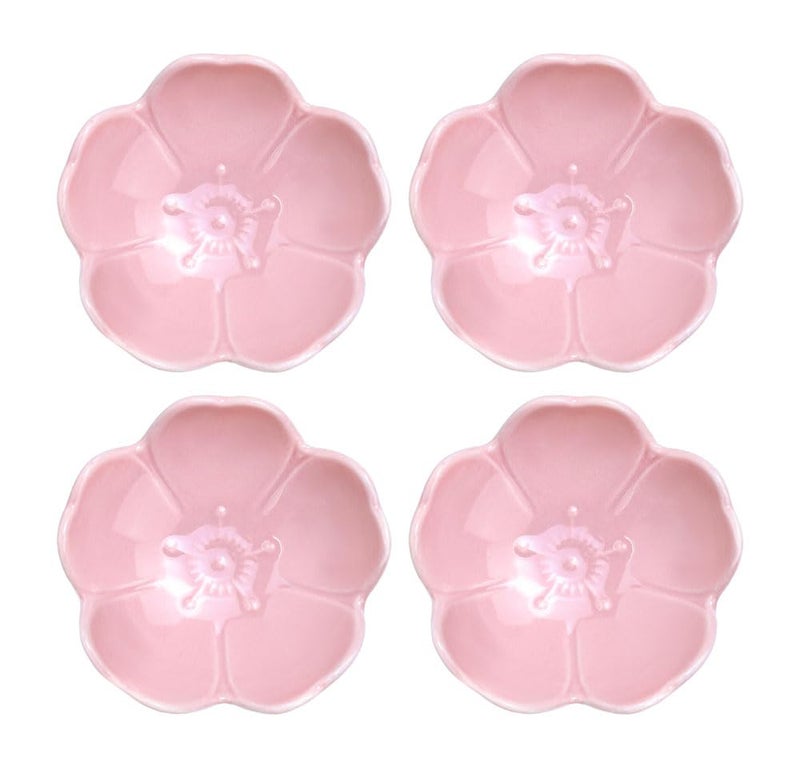 FUYU FUYU 4pcs Sakura Shaped Ceramics Seasoning Dishes Spice Dishes Salad Soy Sushi Wasabi Dipping Bowls Tea Bag Holders 