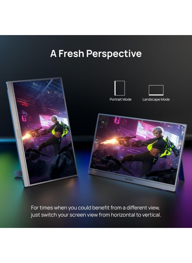 ARZOPA 16.1'' 180Hz 2.5K Portable Monitor, 2560x1440 QHD 107% sRGB Kickstand Portable Gaming Monitor with HDR, Ultra Slim, Eye Care, External Second Screen for Laptop, PC, PS5, Mac, Xbox, Switch(With Free Waterproof Monitor Sleeve Bag) - Image 5