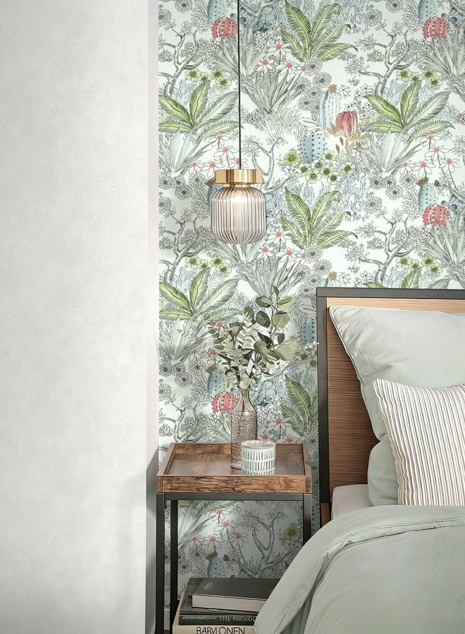 Wudnaye Floral Peel and Stick Wallpaper Vintage Floral Contact Paper for Cabinets 17.7 inch× 196.8inch Floral Wallpaper Peel and Stick Wallpaper Cactus Self Adhesive Wallpaper for Bathroom Wall Paper - Image 5