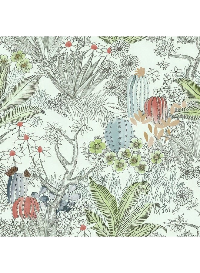Wudnaye Floral Peel and Stick Wallpaper Vintage Floral Contact Paper for Cabinets 17.7 inch× 196.8inch Floral Wallpaper Peel and Stick Wallpaper Cactus Self Adhesive Wallpaper for Bathroom Wall Paper - Image 1