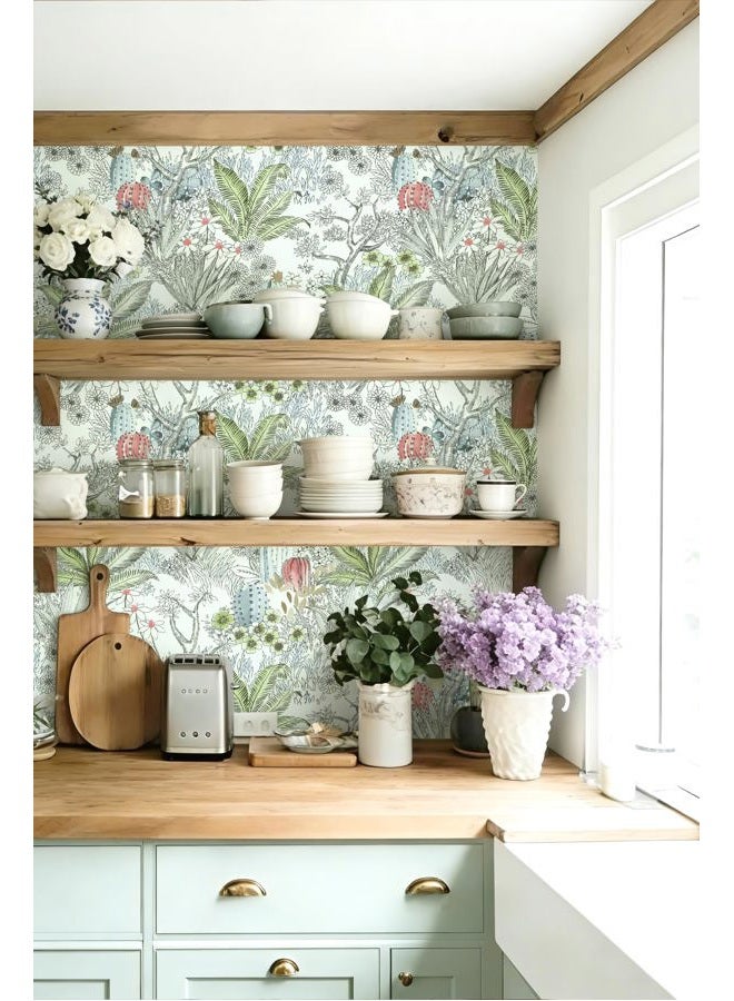 Wudnaye Floral Peel and Stick Wallpaper Vintage Floral Contact Paper for Cabinets 17.7 inch× 196.8inch Floral Wallpaper Peel and Stick Wallpaper Cactus Self Adhesive Wallpaper for Bathroom Wall Paper - Image 3