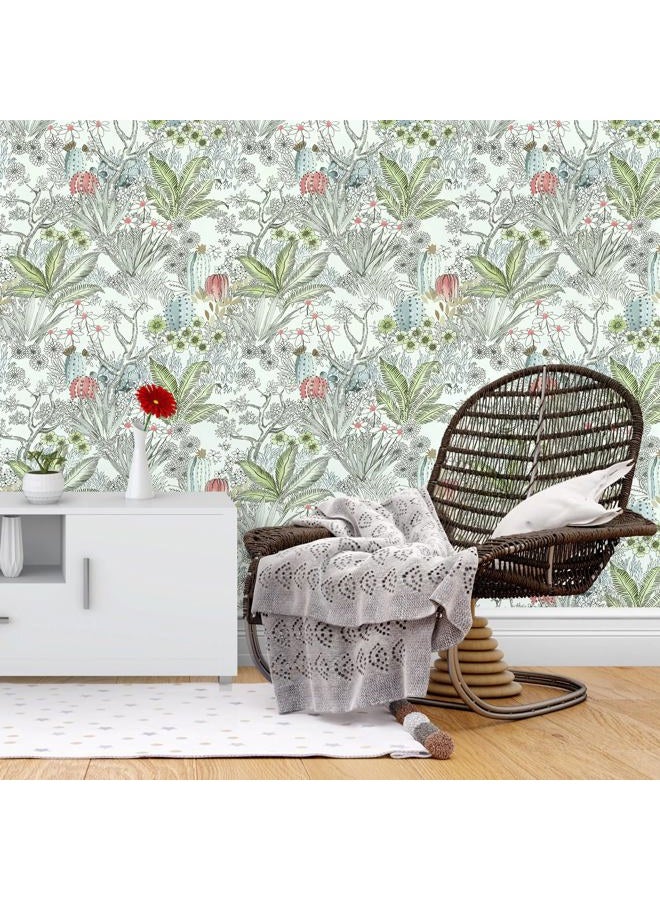 Wudnaye Floral Peel and Stick Wallpaper Vintage Floral Contact Paper for Cabinets 17.7 inch× 196.8inch Floral Wallpaper Peel and Stick Wallpaper Cactus Self Adhesive Wallpaper for Bathroom Wall Paper - Image 4