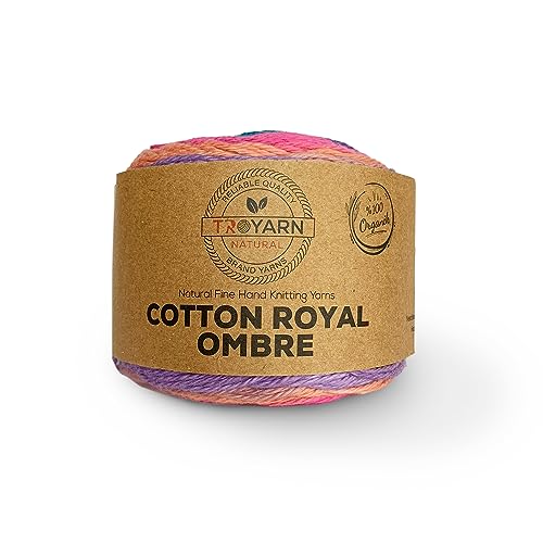 Troyarn Cotton Royal Ombre (1 Skein Pack) with Rainbow Colors, Soft Yarn for Crocheting and Knitting, 100% Organic Cotton Four Season Yarn, 1x100g (1x230yds) (20109) - Image 1