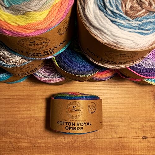 Troyarn Cotton Royal Ombre (1 Skein Pack) with Rainbow Colors, Soft Yarn for Crocheting and Knitting, 100% Organic Cotton Four Season Yarn, 1x100g (1x230yds) (20109) - Image 4