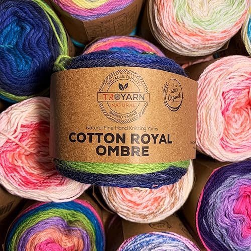 Troyarn Cotton Royal Ombre (1 Skein Pack) with Rainbow Colors, Soft Yarn for Crocheting and Knitting, 100% Organic Cotton Four Season Yarn, 1x100g (1x230yds) (20109) - Image 3