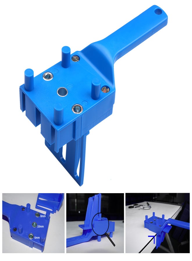 Quick Wood Doweling Jig ABS Plastic Handheld Pocket Hole Jig Fit 6/8/10mm Bit Hole Puncher For Carpentry Dowel Joints Drill Guide Metal Sleeve Blue - Image 3