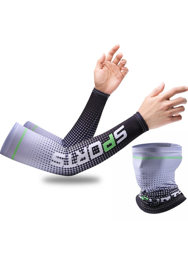 Generic Breathable Ice Silk Sunscreen Sleeves Suits Non-Slip Men's Women's Long Gloves Outdoor Cool Sports Driving Cycling Arm Cover (Ice sleeve + face towel)  - Image 1