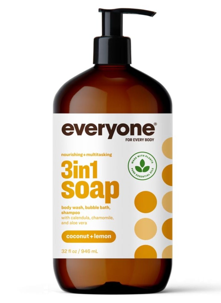 everyone for every body - Everyone 3-in-1 Soap, Body Wash, Bubble Bath, Shampoo, 32 Ounce (Pack of 1), Coconut and Lemon, Coconut Cleanser with Organic Plant Extracts and Pure Essential Oils - Image 1