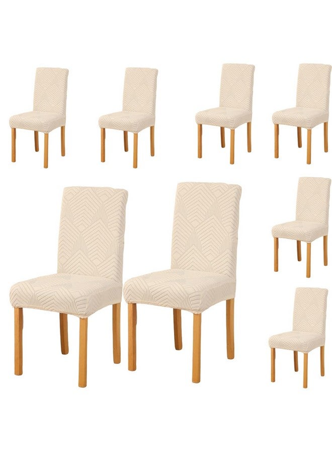 Styleys أغطية كراسي جاكار مرنة من ستايلز لغرفة الطعام، قابلة للإزالة والغسل، واقي أغطية الكراسي (عبوة من 8، عاجي، JSMC3) - Image 1