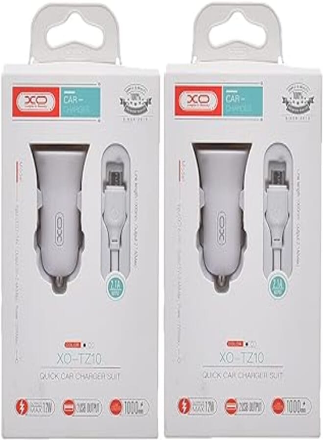 XO Xo tz10 car charger suit and micro cable with 2.1a max 12w output and 2 usb output 1000mm set of 2 pieces - white