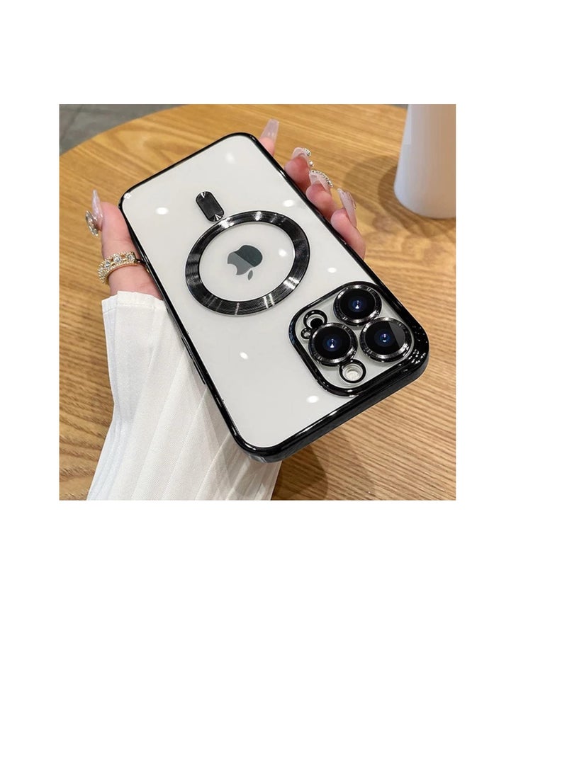 Generic - Electroplated Case for iPhone 15 Pro 6.1-Inch, Camera Lens Full Protection, Compatible with MagSafe Wireless Charging, Shockproof Soft TPU Phone Cover - Black - Image 1