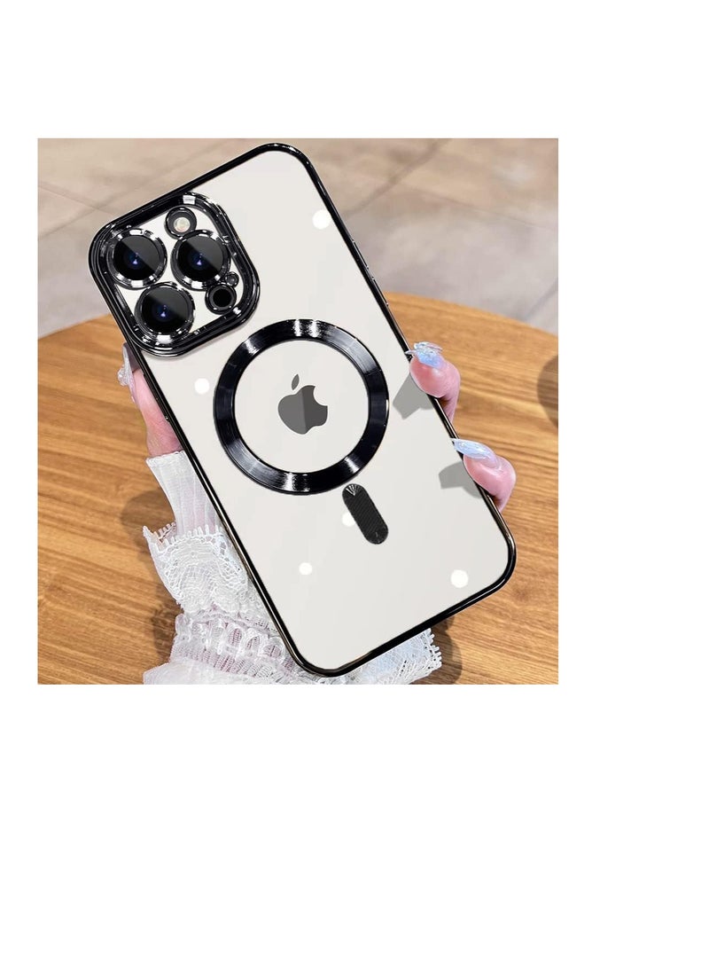 Generic - Electroplated Case for iPhone 15 Pro 6.1-Inch, Camera Lens Full Protection, Compatible with MagSafe Wireless Charging, Shockproof Soft TPU Phone Cover - Black - Image 1