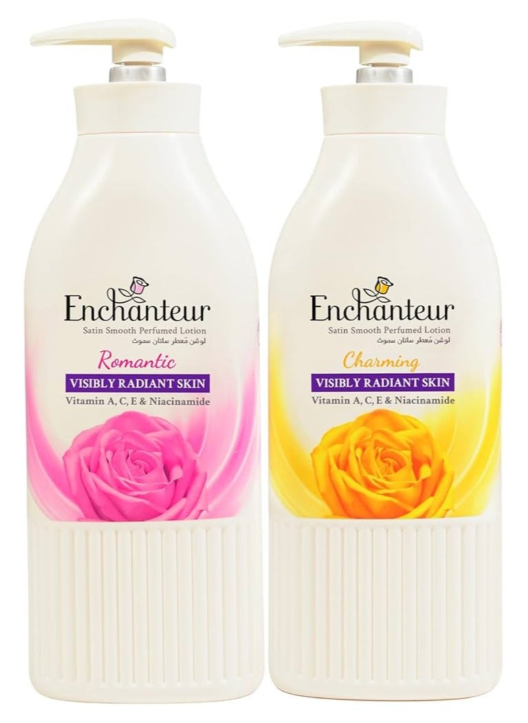 Enchanteur Satin Smooth Perfumed Lotion Romantic Charming Visibly Radiant Skin 2X500ml  - Image 1