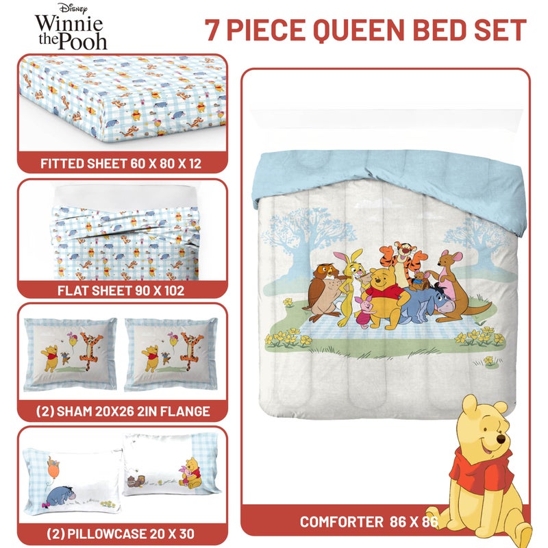 Jay Franco Kids Comforter Set Includes Sheets and Pillow Covers - Soft and Cozy Bed Set for Stylish Room Decor, Official Licensed Bedding, White - Winnie The Pooh, 7 Piece Queen - Image 3