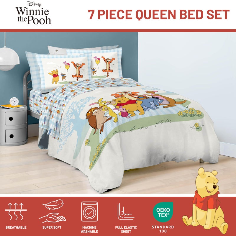 Jay Franco Kids Comforter Set Includes Sheets and Pillow Covers - Soft and Cozy Bed Set for Stylish Room Decor, Official Licensed Bedding, White - Winnie The Pooh, 7 Piece Queen - Image 4