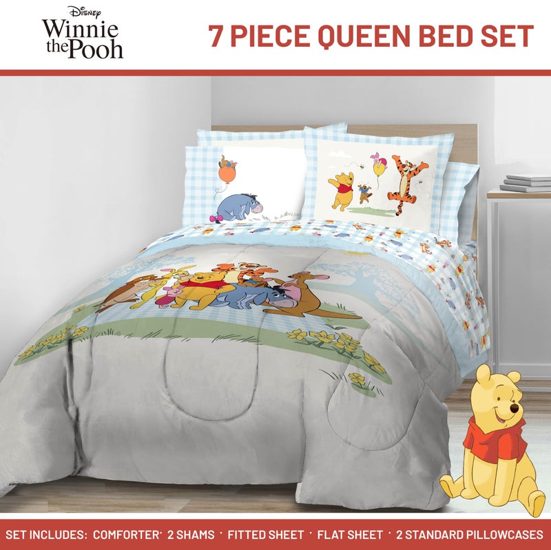 Jay Franco Kids Comforter Set Includes Sheets and Pillow Covers - Soft and Cozy Bed Set for Stylish Room Decor, Official Licensed Bedding, White - Winnie The Pooh, 7 Piece Queen - Image 2