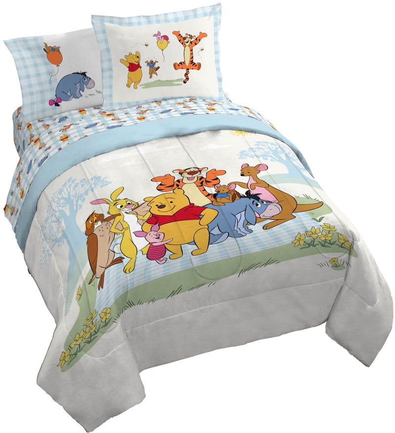 Jay Franco Kids Comforter Set Includes Sheets and Pillow Covers - Soft and Cozy Bed Set for Stylish Room Decor, Official Licensed Bedding, White - Winnie The Pooh, 7 Piece Queen - Image 1