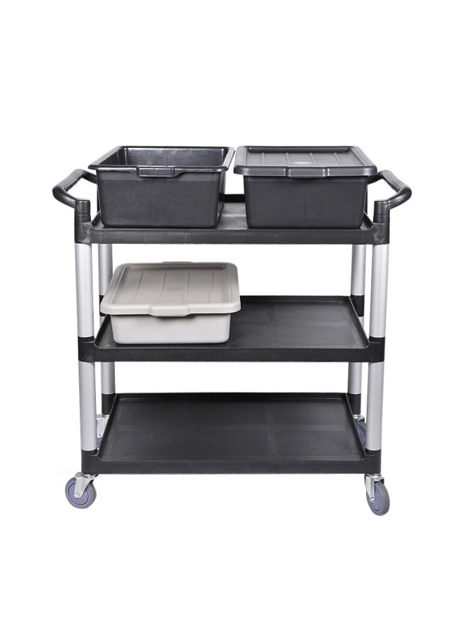 Restaurantware RW Clean 40.2 x 19.7 x 37.8 Inch Utility Cart, 1 Rolling Cleaning Cart - Large, 4 Shelves, Black Plastic Rolling Cart, Heavy-Duty, For Organization Or Storage  - Image 2