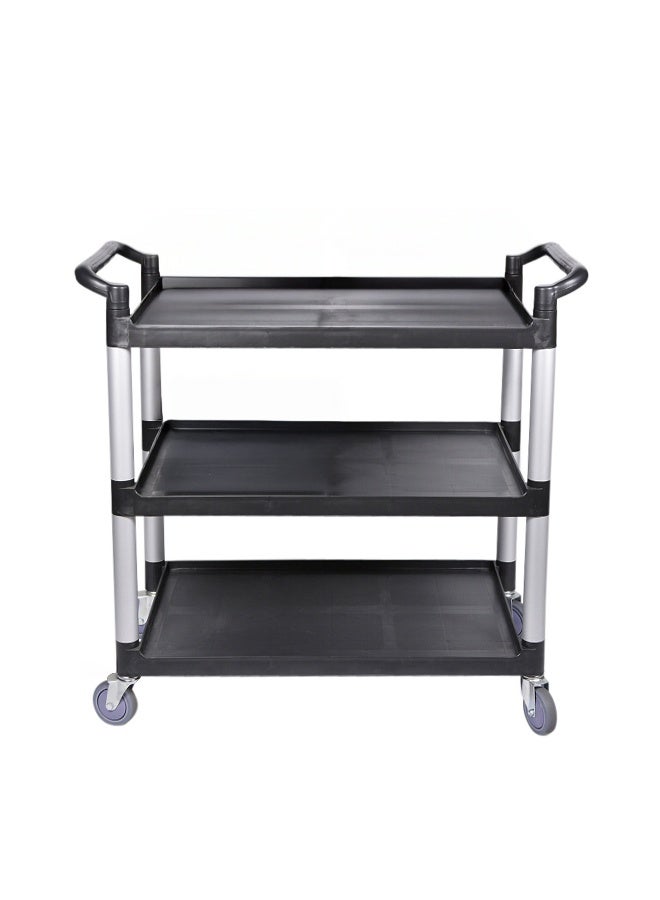 Restaurantware RW Clean 40.2 x 19.7 x 37.8 Inch Utility Cart, 1 Rolling Cleaning Cart - Large, 4 Shelves, Black Plastic Rolling Cart, Heavy-Duty, For Organization Or Storage  - Image 1