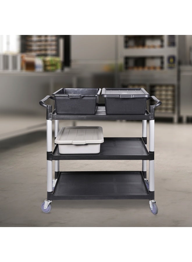Restaurantware RW Clean 40.2 x 19.7 x 37.8 Inch Utility Cart, 1 Rolling Cleaning Cart - Large, 4 Shelves, Black Plastic Rolling Cart, Heavy-Duty, For Organization Or Storage  - Image 3