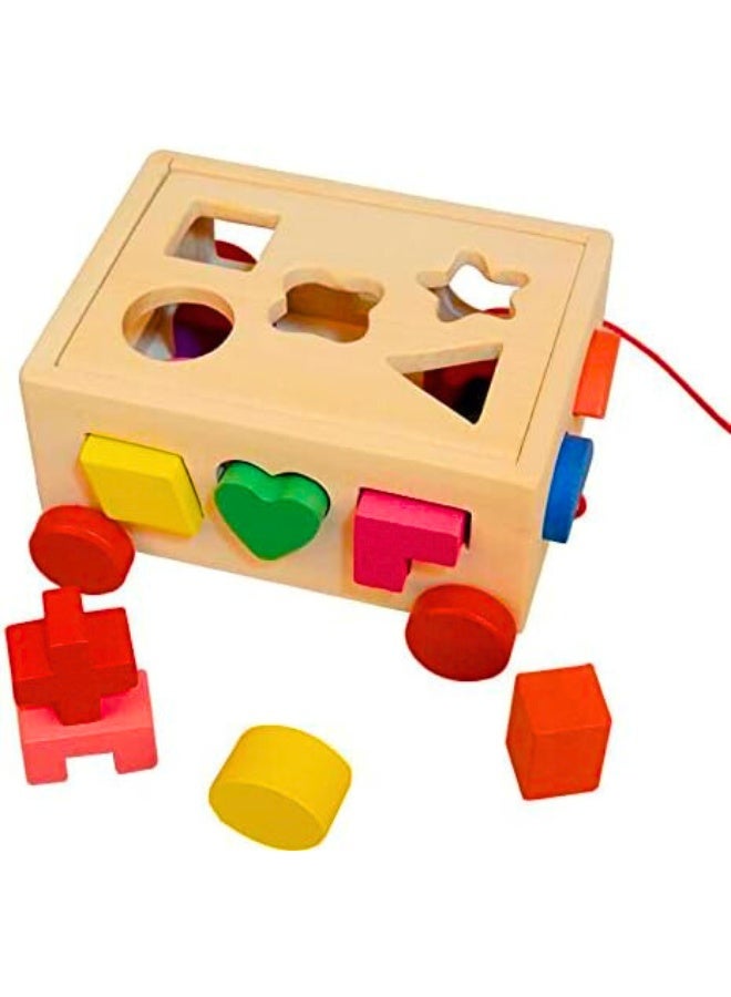 Chase Up Shape Sorting for Toddlers Wooden Pull Along Cart with 12 Colorful Blocks, Montessori Fine Motor Skills Puzzle Toy for Kids Ages 1-3, Early Learning Educational Toy - Image 2