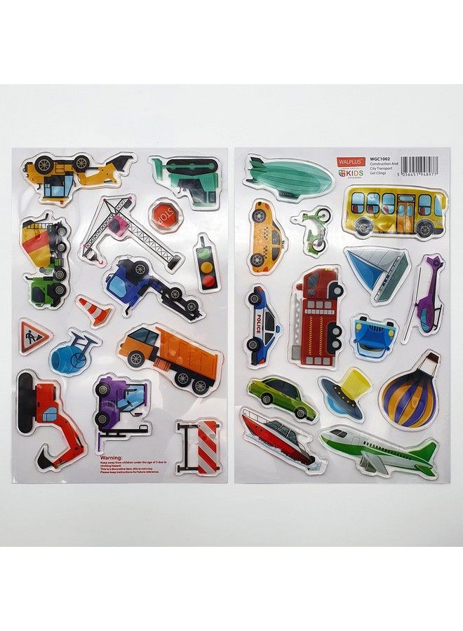 WALPLUS 28 Pieces Gel Clings Window Gel Clings Decals Stickers For Kids Toddlers Window Stickers Window Clings Removable Reusable Nursery Room Classroom Party Supplies Construction And City Transport - Image 3