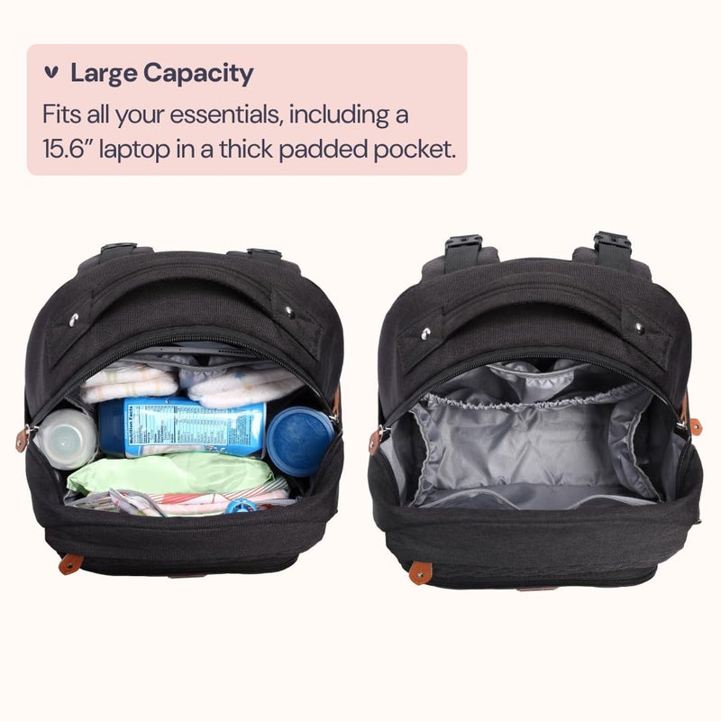 BabbleRoo Diaper Bag Backpack - Travel Large Baby Diaper Bag with Changing pad, Waterproof Baby Bags for Mom & Dad, Unisex Bags with Pacifier Case, Luggage Strap & Stroller Clipsâ€“ Black - Image 4