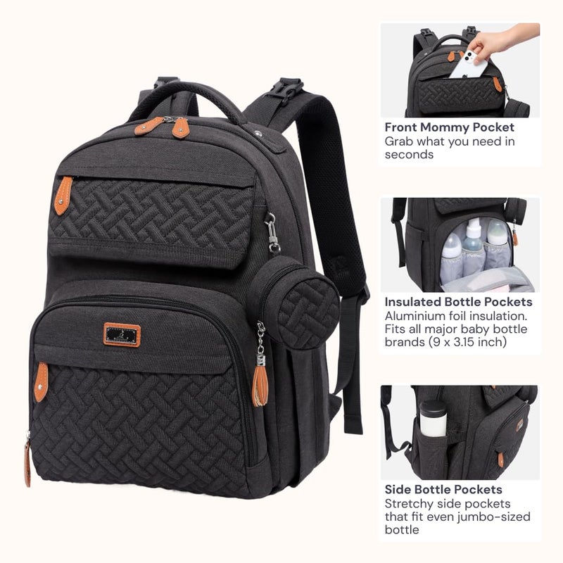 BabbleRoo Diaper Bag Backpack - Travel Large Baby Diaper Bag with Changing pad, Waterproof Baby Bags for Mom & Dad, Unisex Bags with Pacifier Case, Luggage Strap & Stroller Clipsâ€“ Black - Image 5