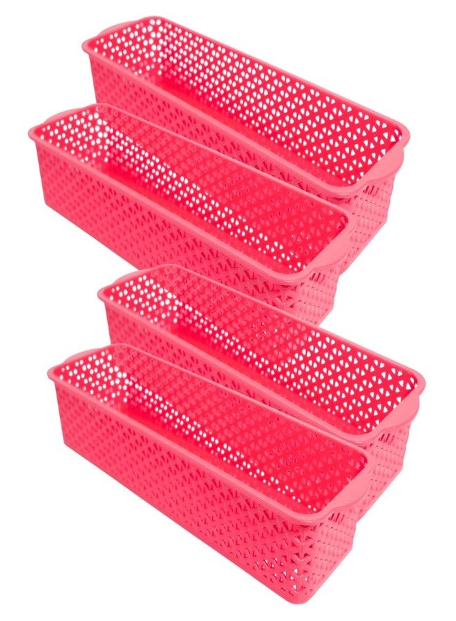 MORVI Deskmate Multi-Purpose Plastic Storage Basket|Durable Stackable Organizer Tokri For Home,Kitchen,Bathroom & Office| Drawer Tray,Cutlery,Cosmetics,Stationery|Set Of 4|Red - Image 1