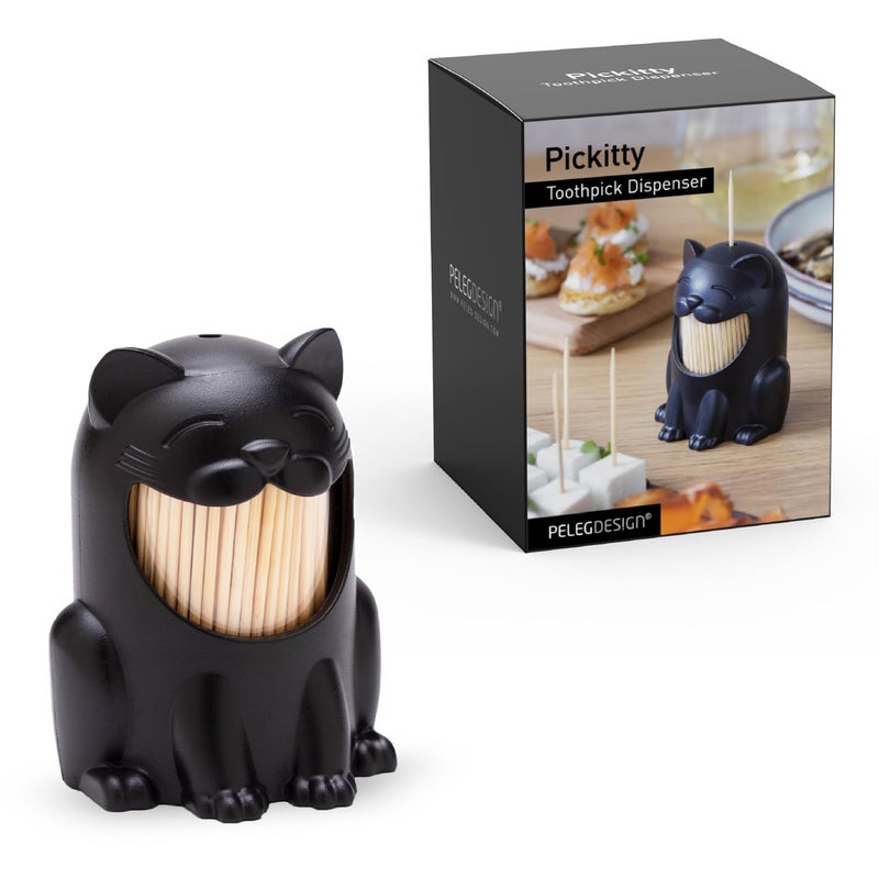 بيليج ديزاين حامل أعواد الأسنان PELEG DESIGN Pickitty - موزع أعواد أسنان على شكل قطة مرحة - حامل أعواد أسنان بلاستيكي ممتع وزخرفي لسهولة الوصول إليه أثناء الوجبات أو التجمعات. - Image 1
