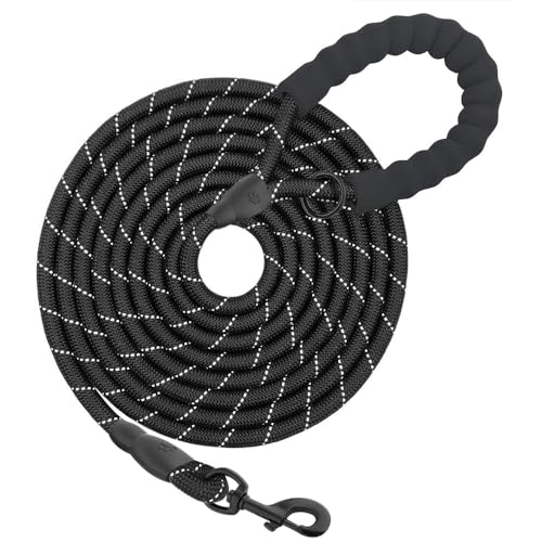 HANK Dog Long Leash | 3M Reflective Leash for Medium, Large Dogs | Metal Hook | Soft Comfortable Handle | Shockproof | Dog Rope (15 Feet Long - Black) - Image 1