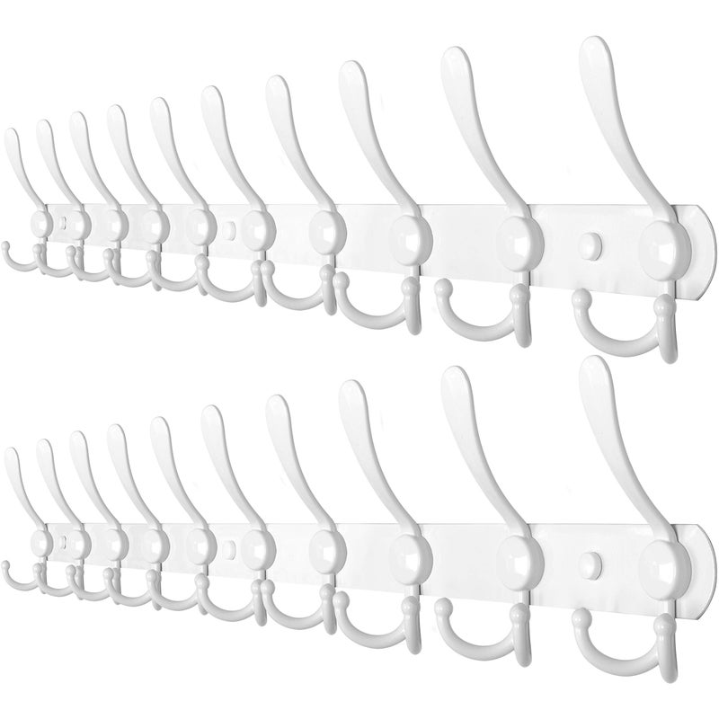 WEBI Coat Rack Wall Mounted10 Tri Hooks for Hanging16 Hole to Hole Wall Coat RackCoat HookHook RackHook RailCoat Hanger Wall Mount for CoatsHatsJacketWhite2 Packs