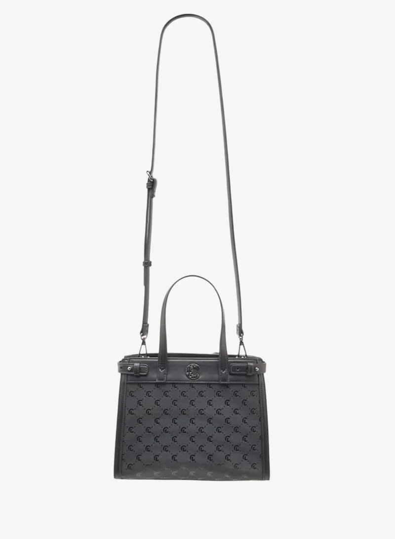 MISSY BLACK Women Missy Monogram Textured Tote Bag with Detachable Strap and Handles Ramadan Collection for Women | Best Price UAE