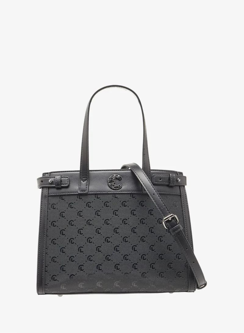 Women Missy Monogram Textured Tote Bag with Detachable Strap and Handles Ramadan Collection