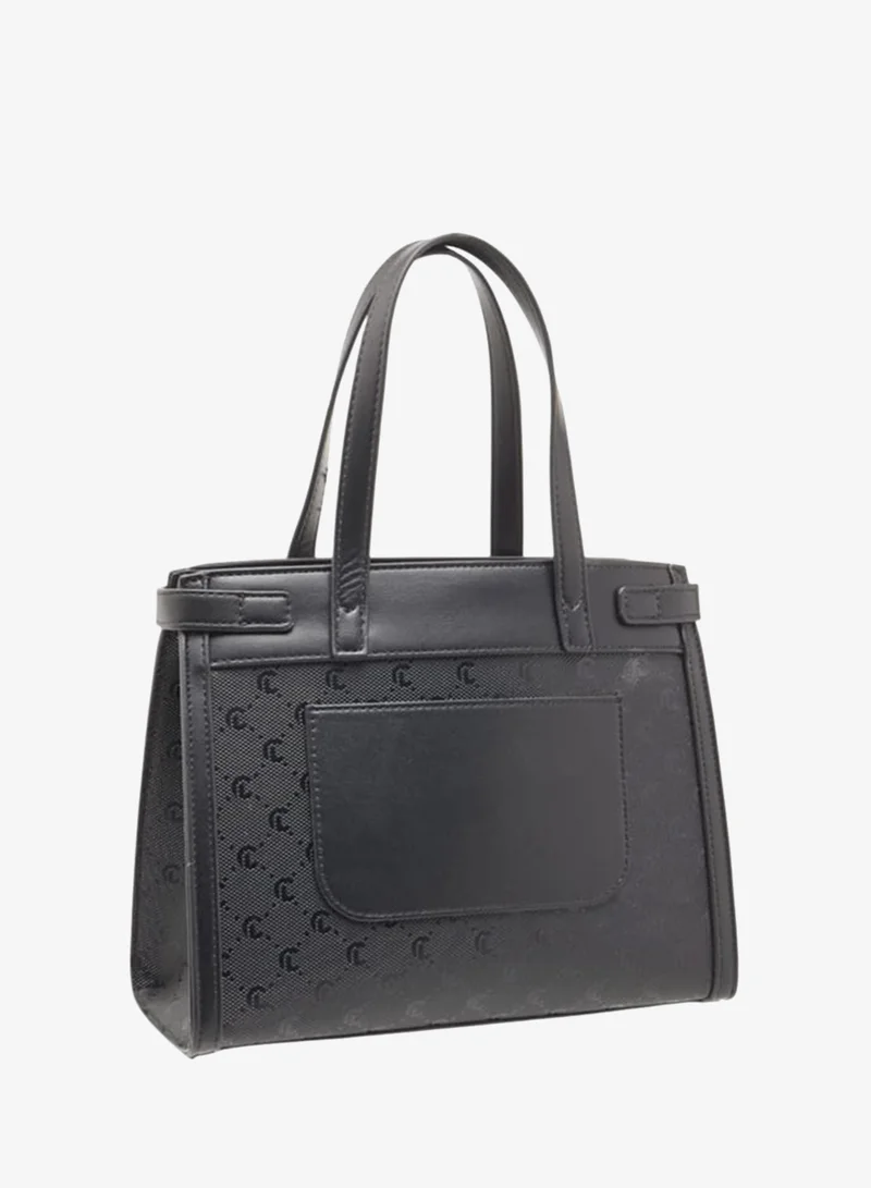 MISSY BLACK Women Missy Monogram Textured Tote Bag with Detachable Strap and Handles Ramadan Collection for Women | Best Price UAE