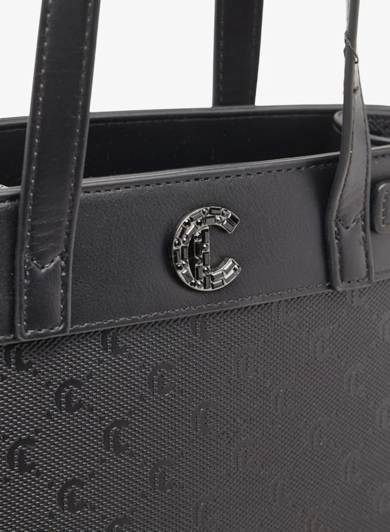 MISSY BLACK Women Missy Monogram Textured Tote Bag with Detachable Strap and Handles Ramadan Collection for Women | Best Price UAE