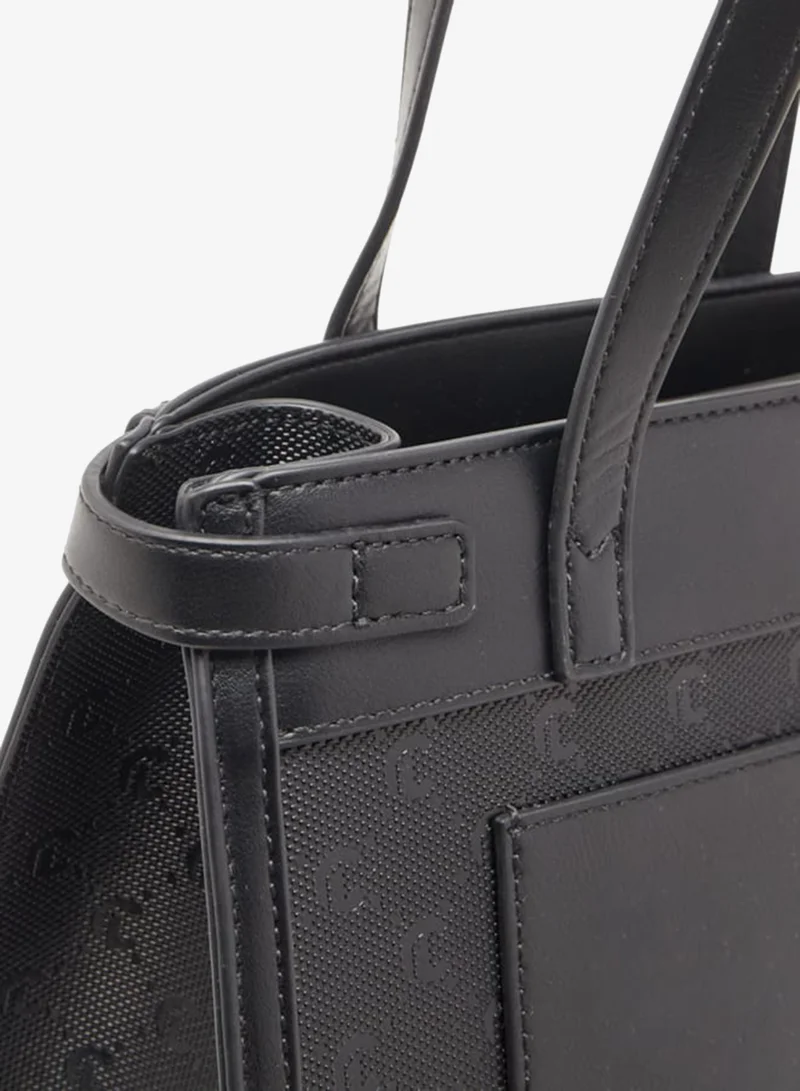 MISSY BLACK Women Missy Monogram Textured Tote Bag with Detachable Strap and Handles Ramadan Collection for Women | Best Price UAE